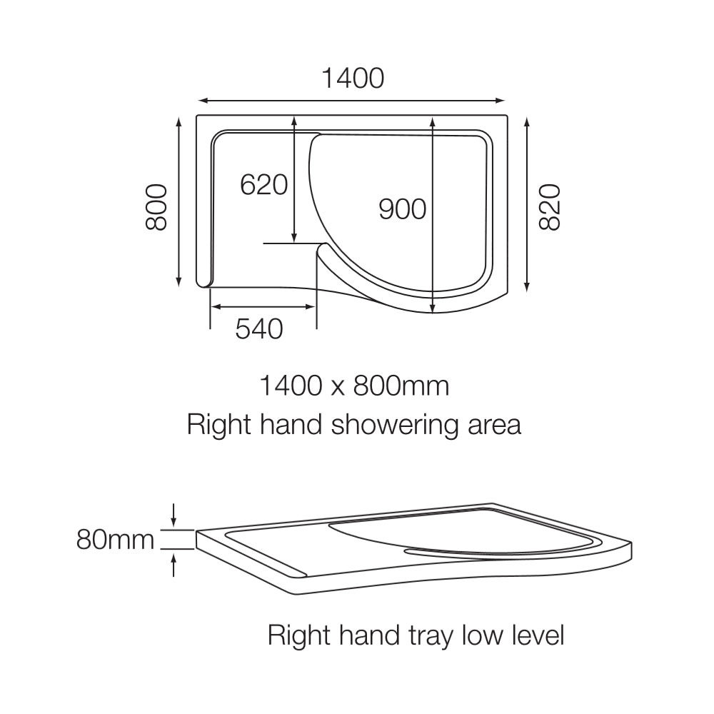 Mira Flight RH Walk In Shower Tray 1400 x 800mm White