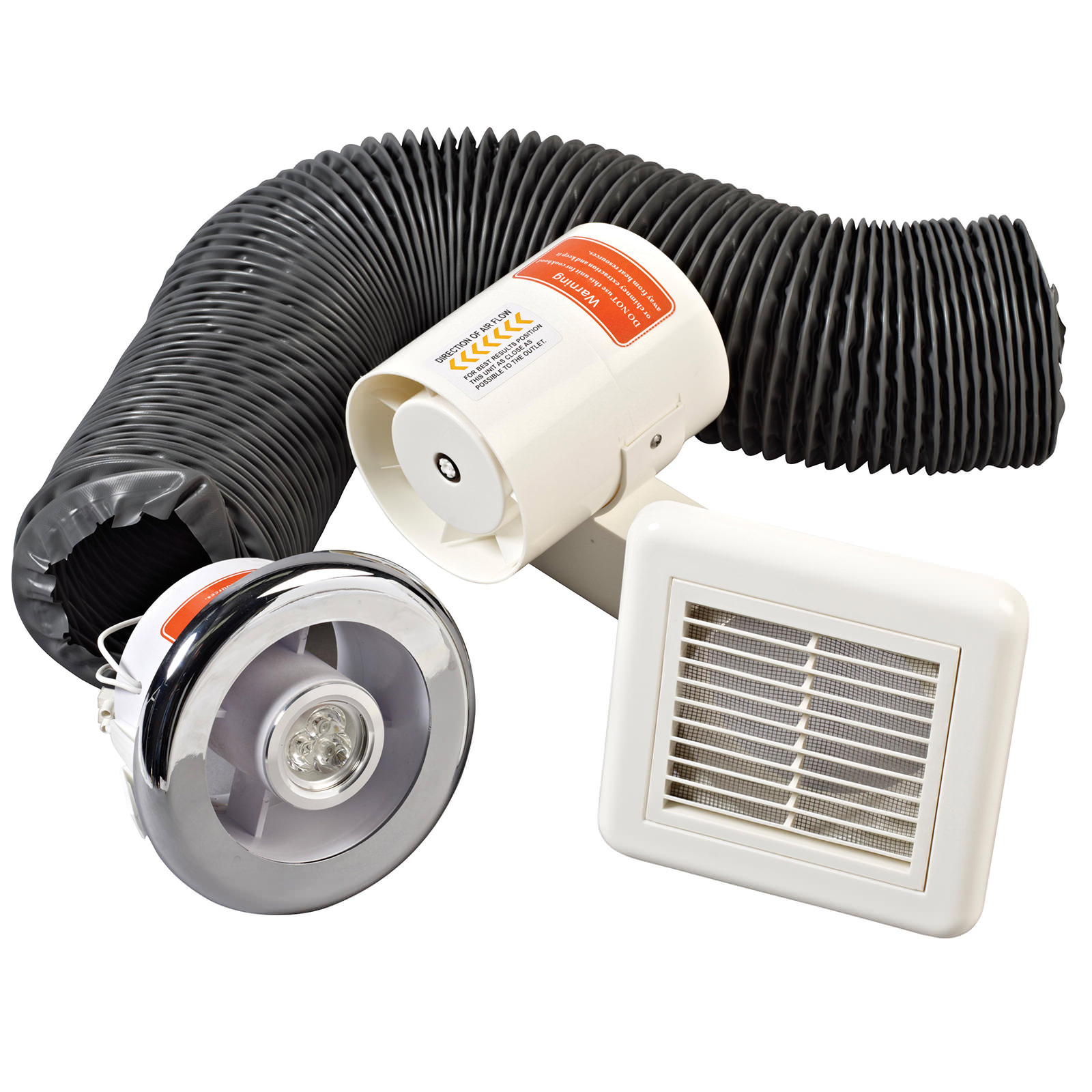 Phoenix Chrome shower ceiling in line fan with white LED light