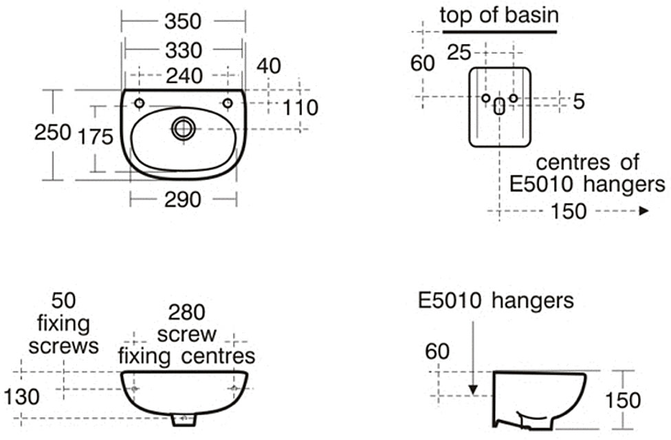 Ideal Standard Studio 350mm Handrinse Basin With Two Tap Holes
