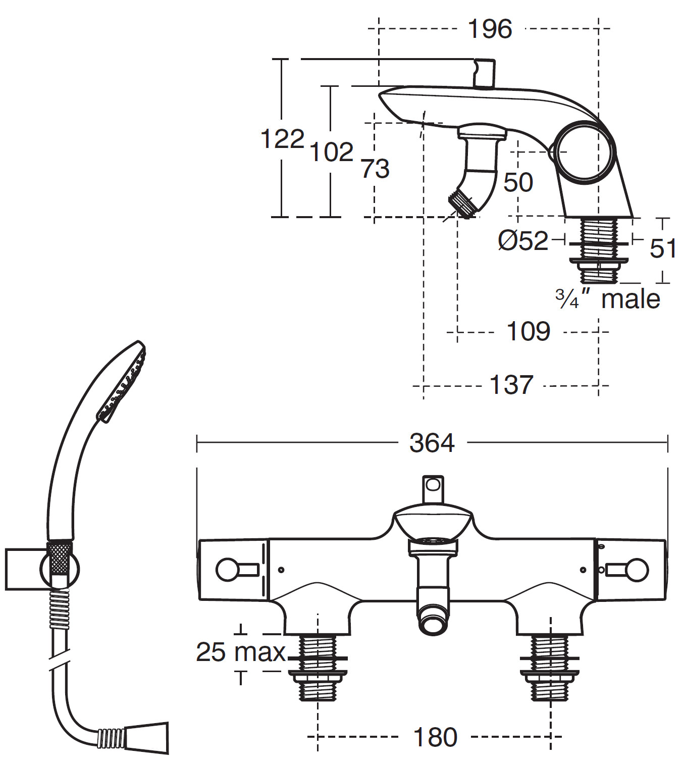 Ideal Standard Melange Thermostatic Bath Shower Mixer With Kit