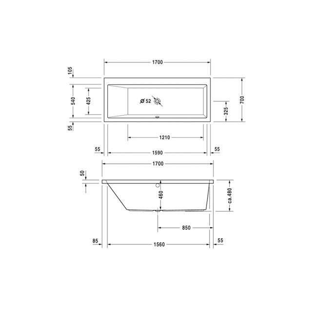 Duravit Vero Rectangle Double Ended Bathtub 1700 x 700mm 700144