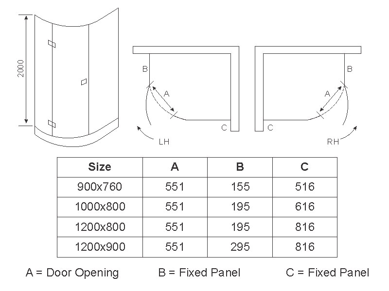 April Prestige2 Frameless Offset Shower Quadrant 900 x 760mm