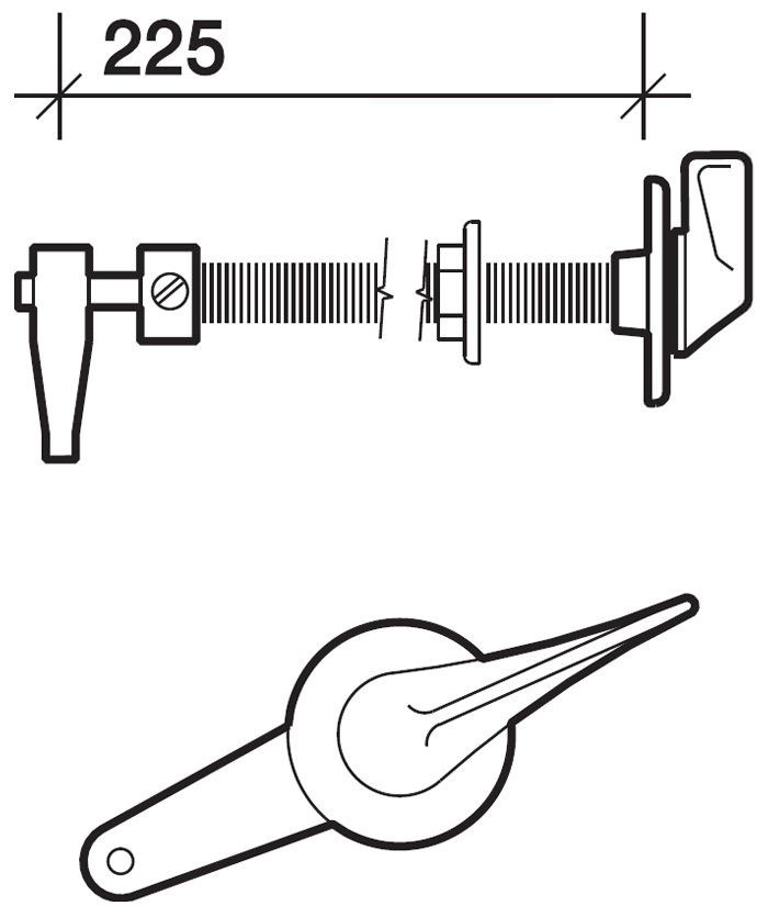 Twyford Extended Duct Cistern Lever For Up To 225mm Wall Depth CF3018CP