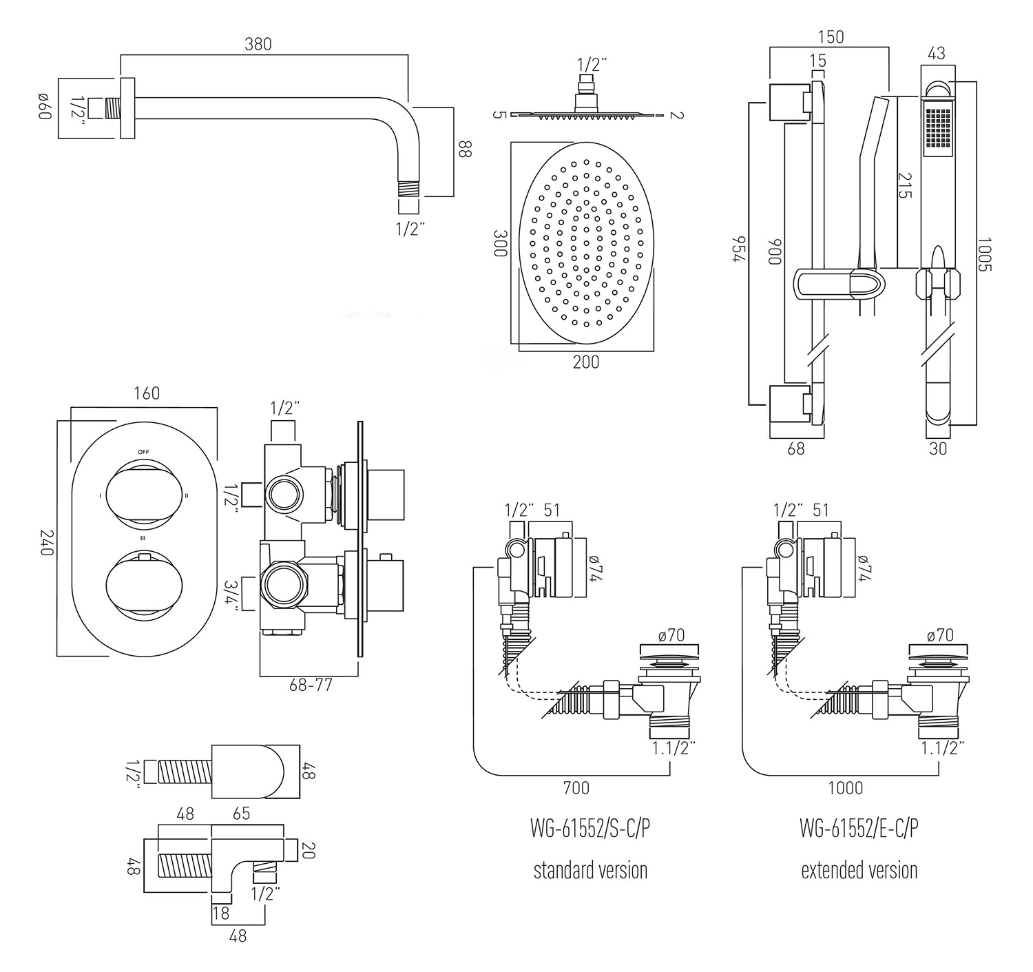 Vado LifeAquablade 3 Way Thermostatic Shower Set And Bath Filler WG