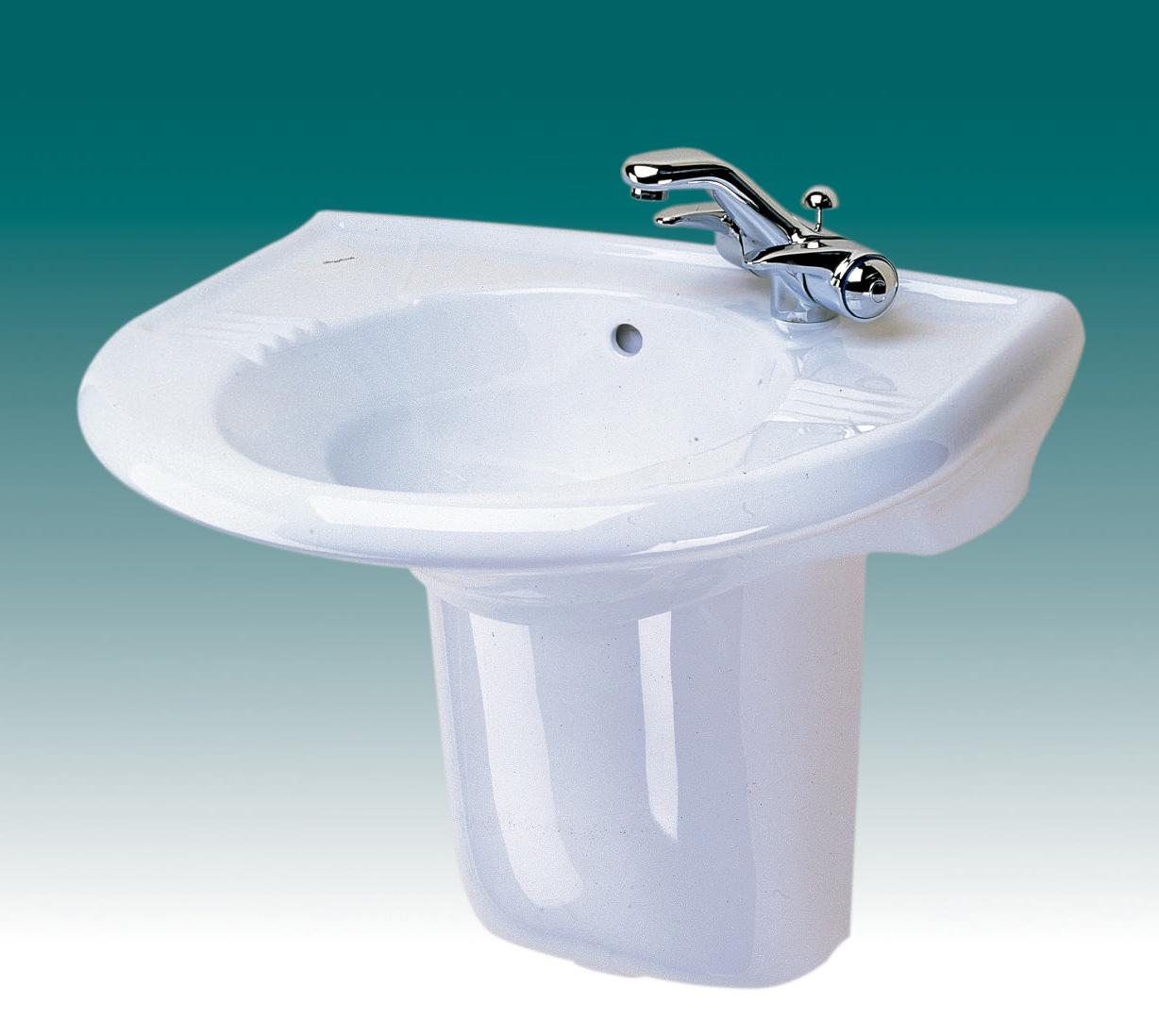 Twyford Avalon 600 x 500mm 1 Tap Hole Basin With Semi Pedestal AV4321WH