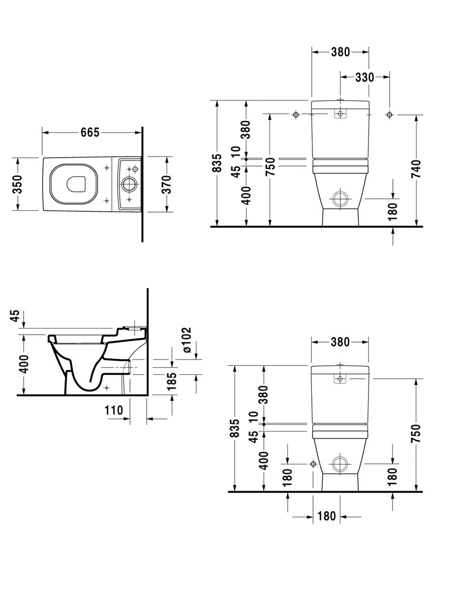 Duravit 2nd Floor Close Coupled Toilet With Horizontal Outlet 210709000