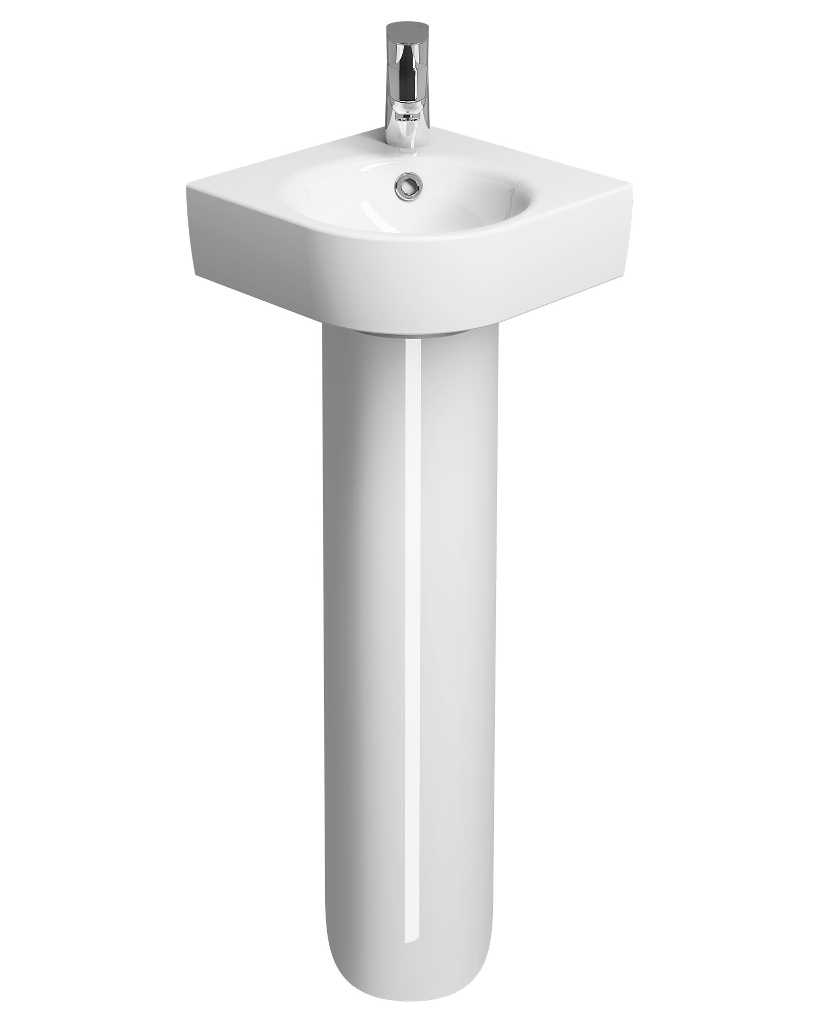 Twyford E200 320 X 320mm 1 TH Corner Handrinse Full Pedestal Basin