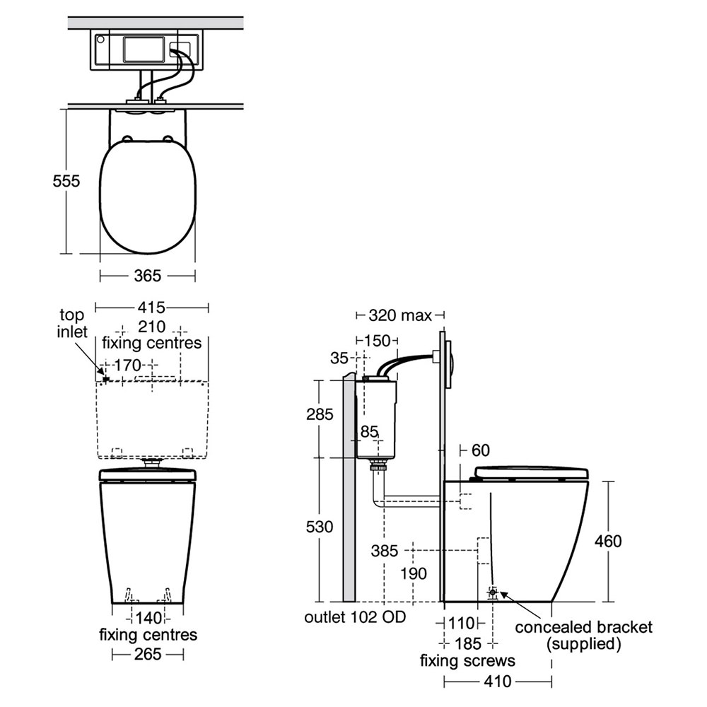Ideal Standard Concept Freedom Raised Height Back To Wall Wc Pan