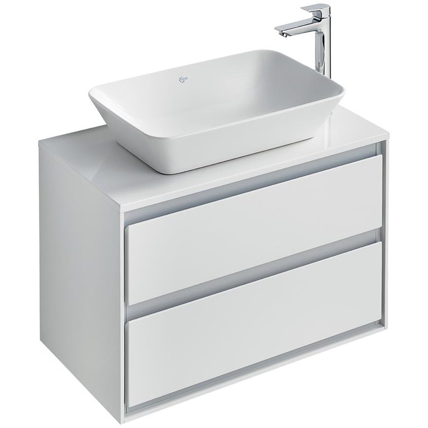 Ideal Standard Concept Air 800mm 2 Drawers Gloss Grey Vanity Unit With Worktop