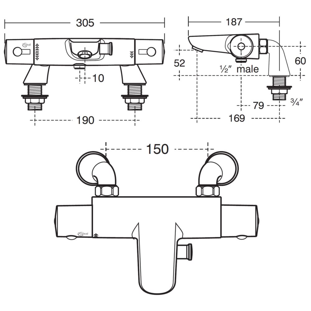 Ideal Standard Alto Ecotherm Thermostatic Bath Shower Mixer Tap