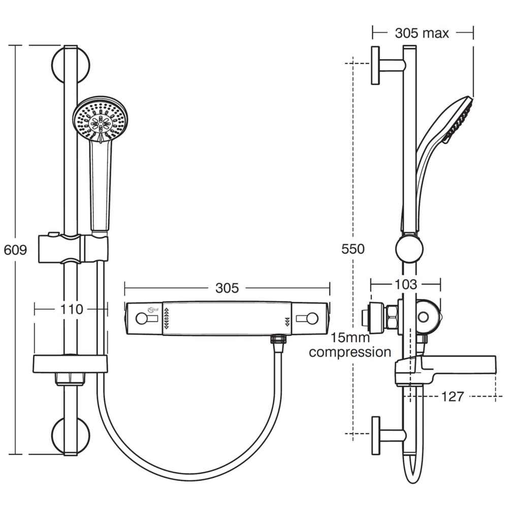 Ideal Standard Alto Ecotherm Exposed Wall Mounted Shower Mixer With