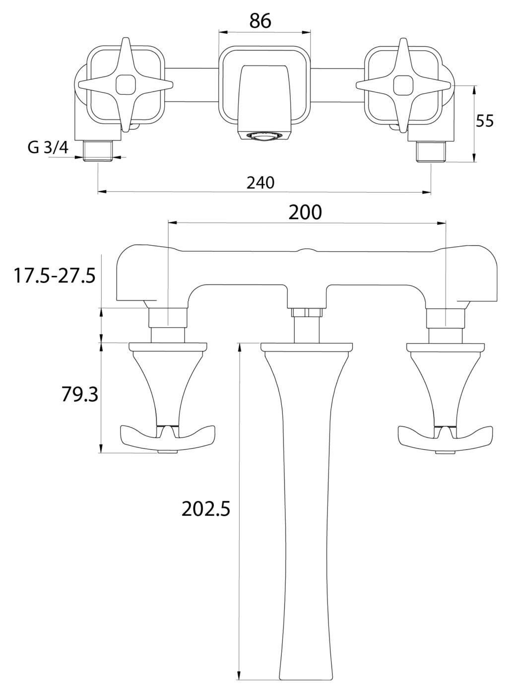 Bristan Glorious 3 Hole Wall Mounted Bath Filler Tap Glr Wmbf C