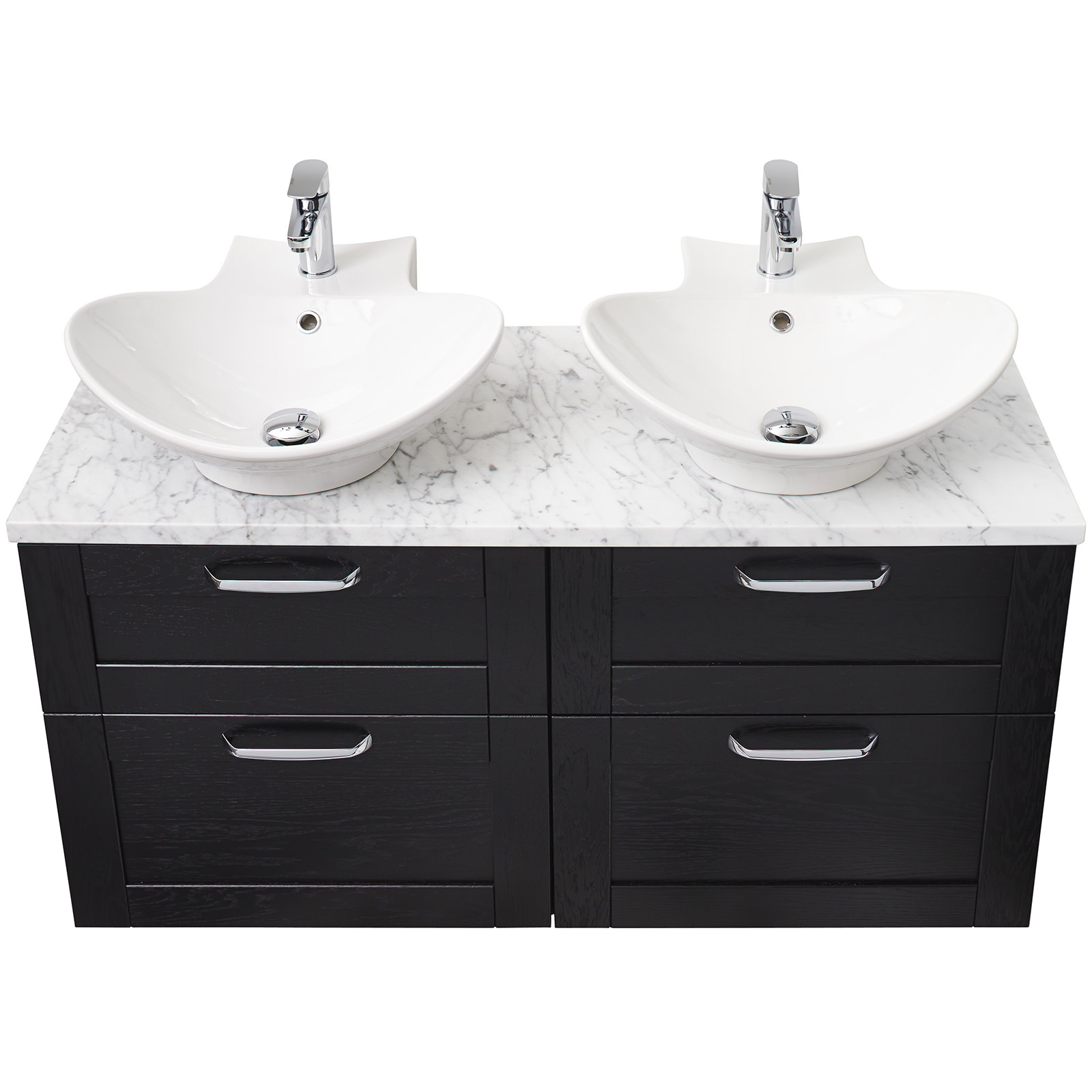 Four Drawer Wall Hung Vanity Unit, 55 Inch White Double Sink Vanity Unit