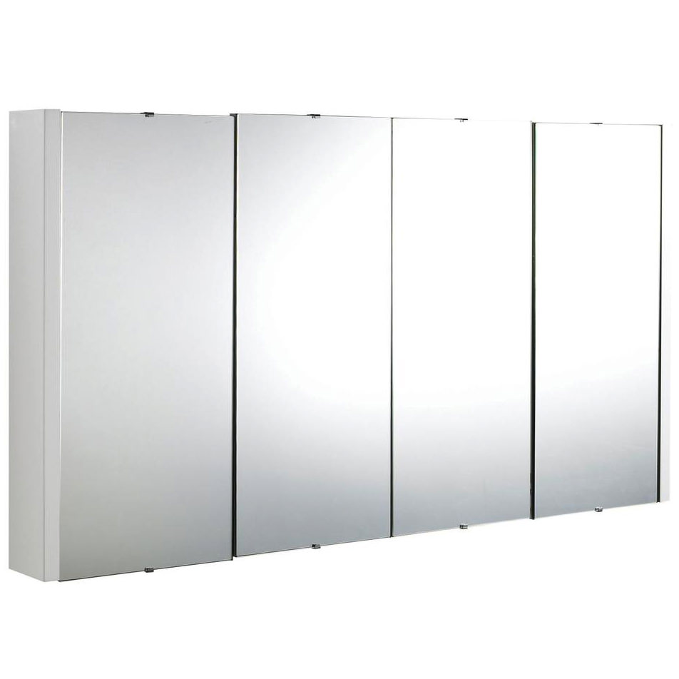 4 Door Mirror Cabinet White High Gloss, Bathroom Mirrored Wall Cabinets White Gloss
