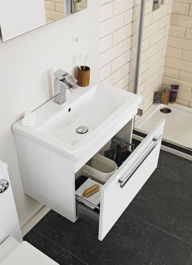 Lauren Design 500mm Gloss White Wall Hung Basin Cabinet ...