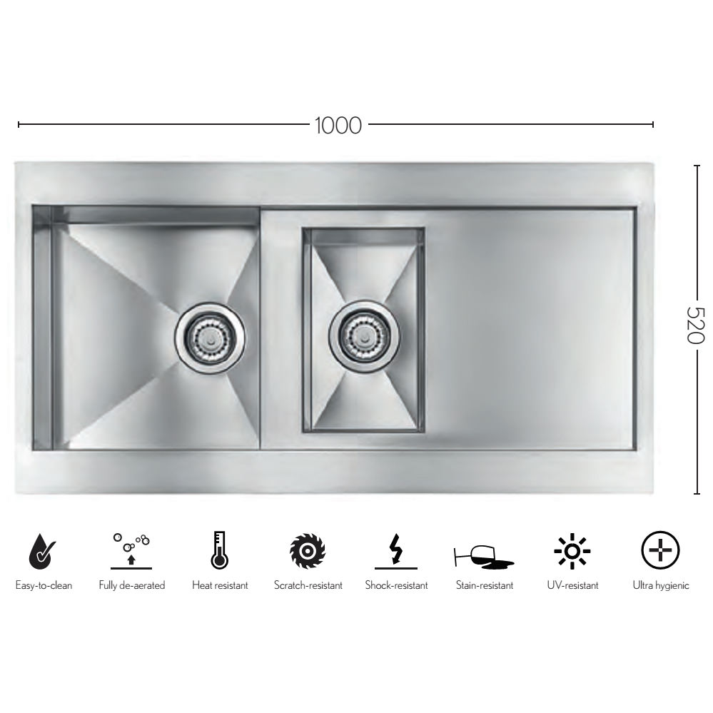 Crosswater Svelte 1000 x 520mm Stainless Steel 1.5 Bowl Inset Kitchen