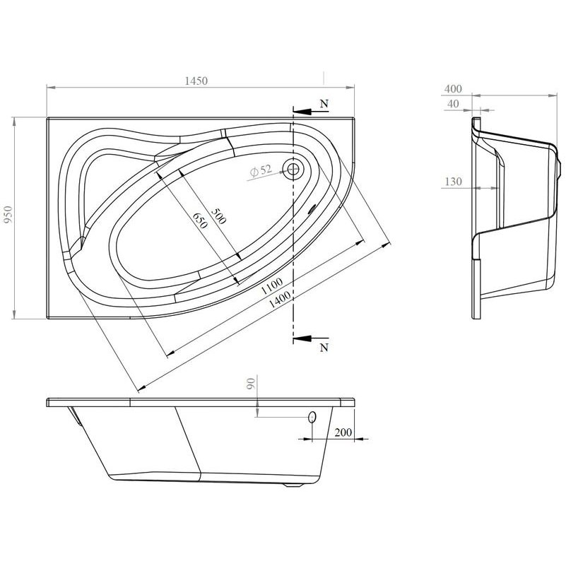 Lauren Pilot 1450 x 950mm Offset Corner Left Hand Acrylic Shower Bath