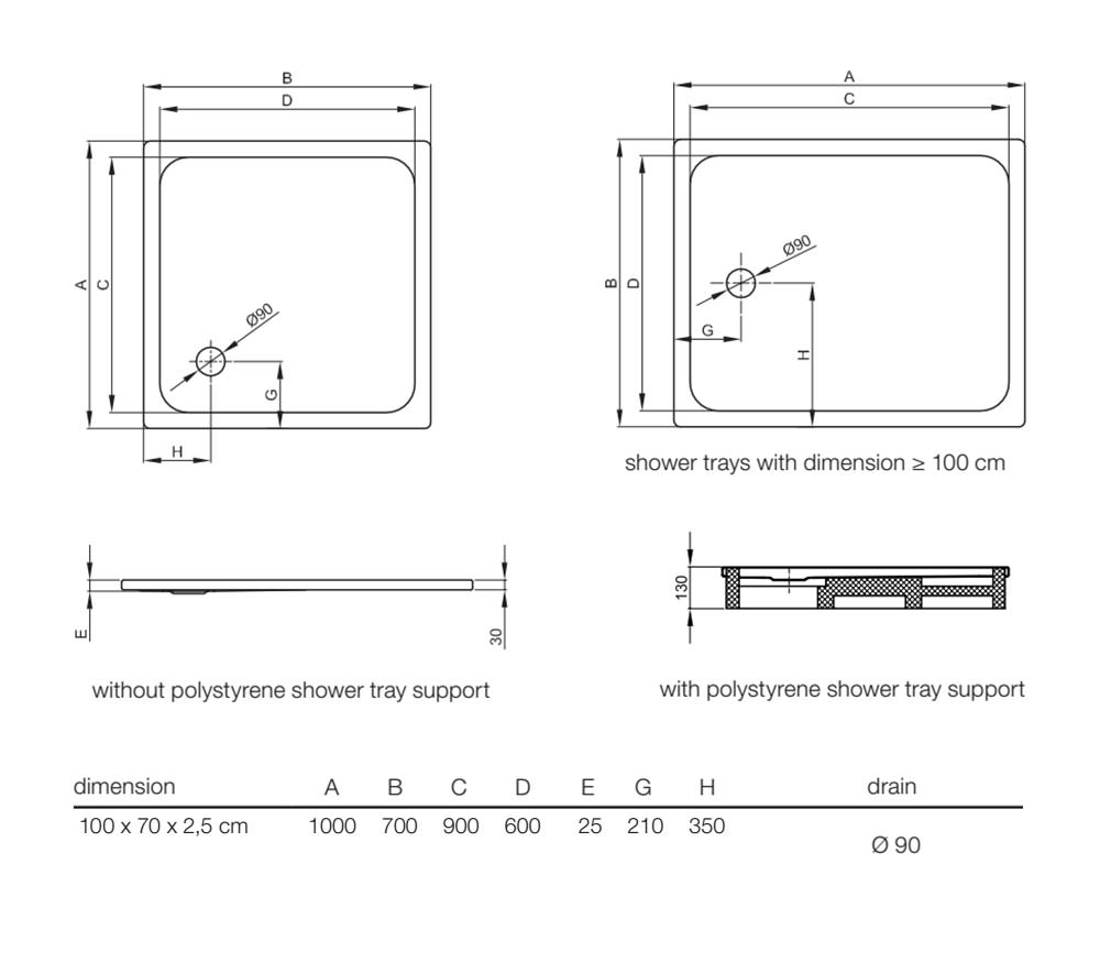 Bette Super Flat 25mm Floor Level Shower Tray 1000 x 700mm 5879 000