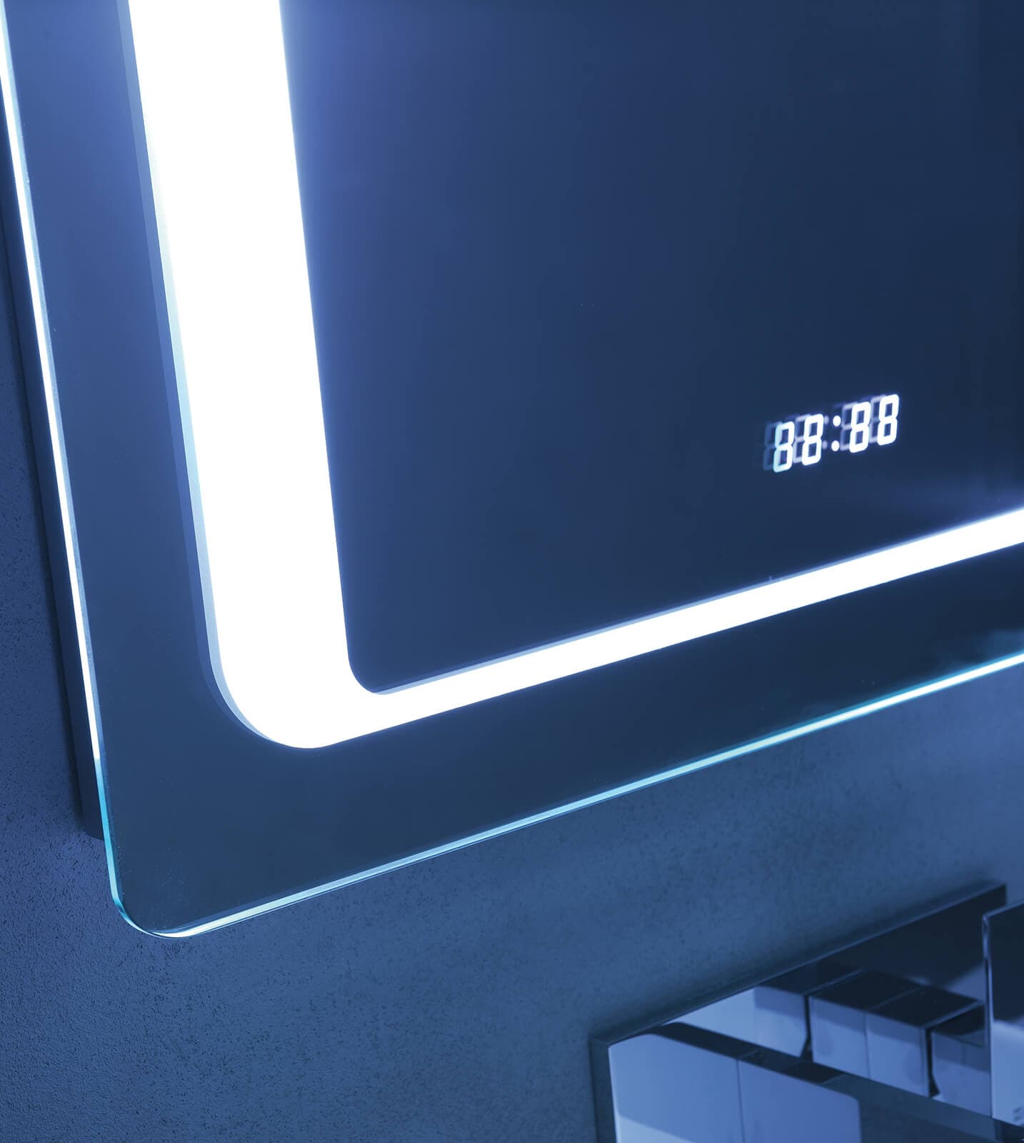 Bathroom Origins Glow 600mm Backlit Led, Illuminated Bathroom Mirror With Digital Clock