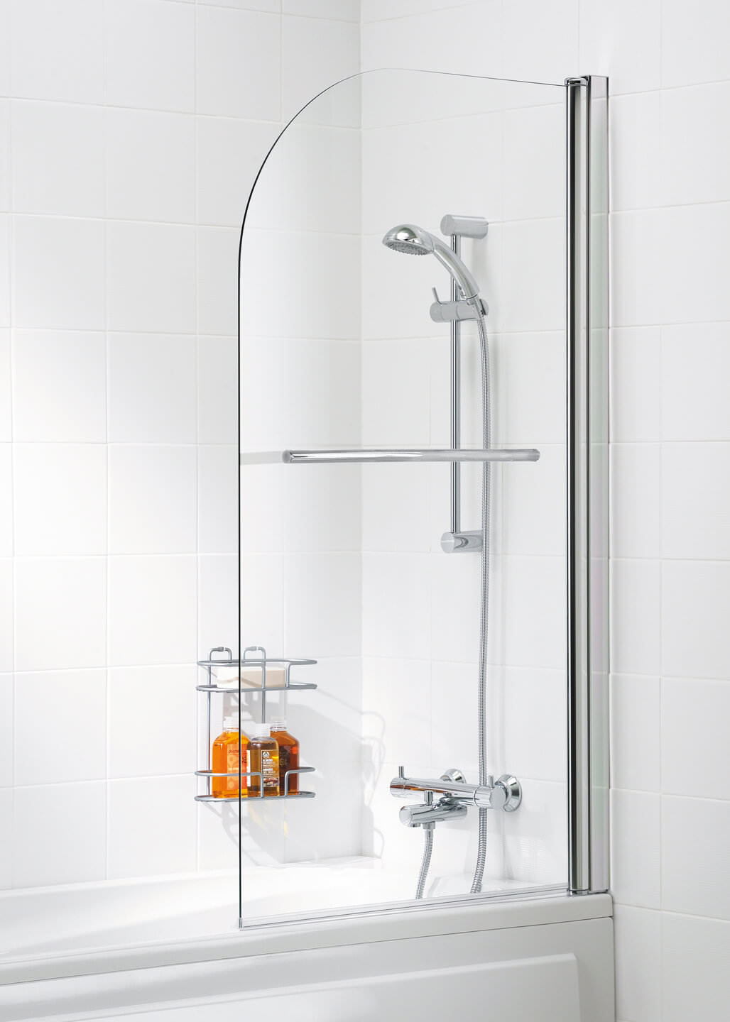 Lakes Double Panel Curved Bath Screen With Towel Rail SSS22S