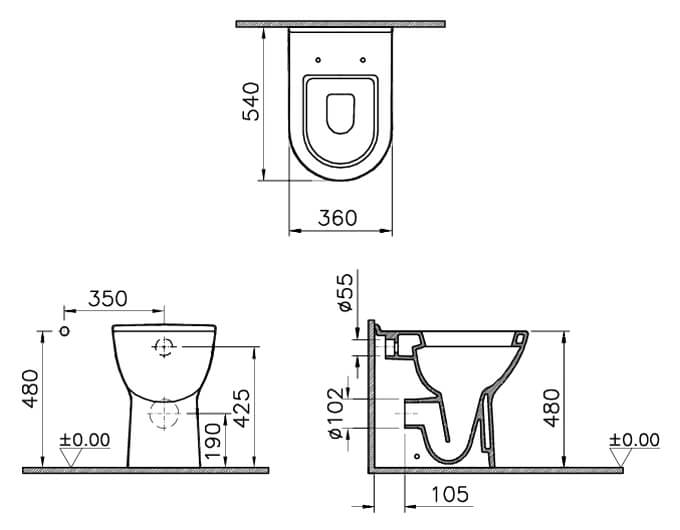 Vitra S50 Comfort Height Back To Wall Wc Pan 5369l003 0075