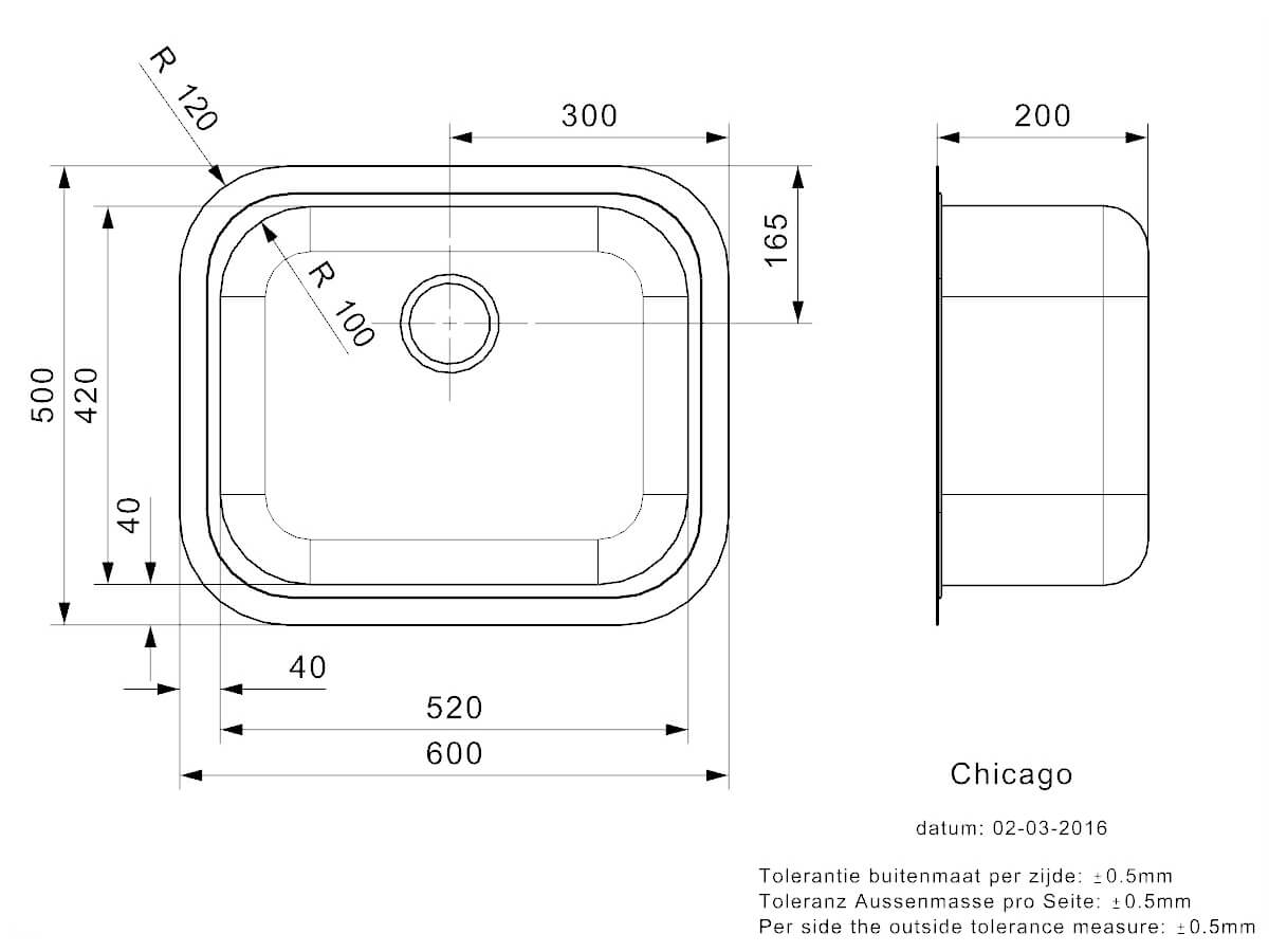 Reginox Chicago 600 X 500mm Single Bowl Stainless Steel