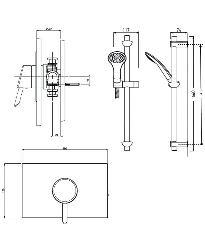 Bristan Acute Recessed Shower Valve With Riser Rail AE SHCAR C