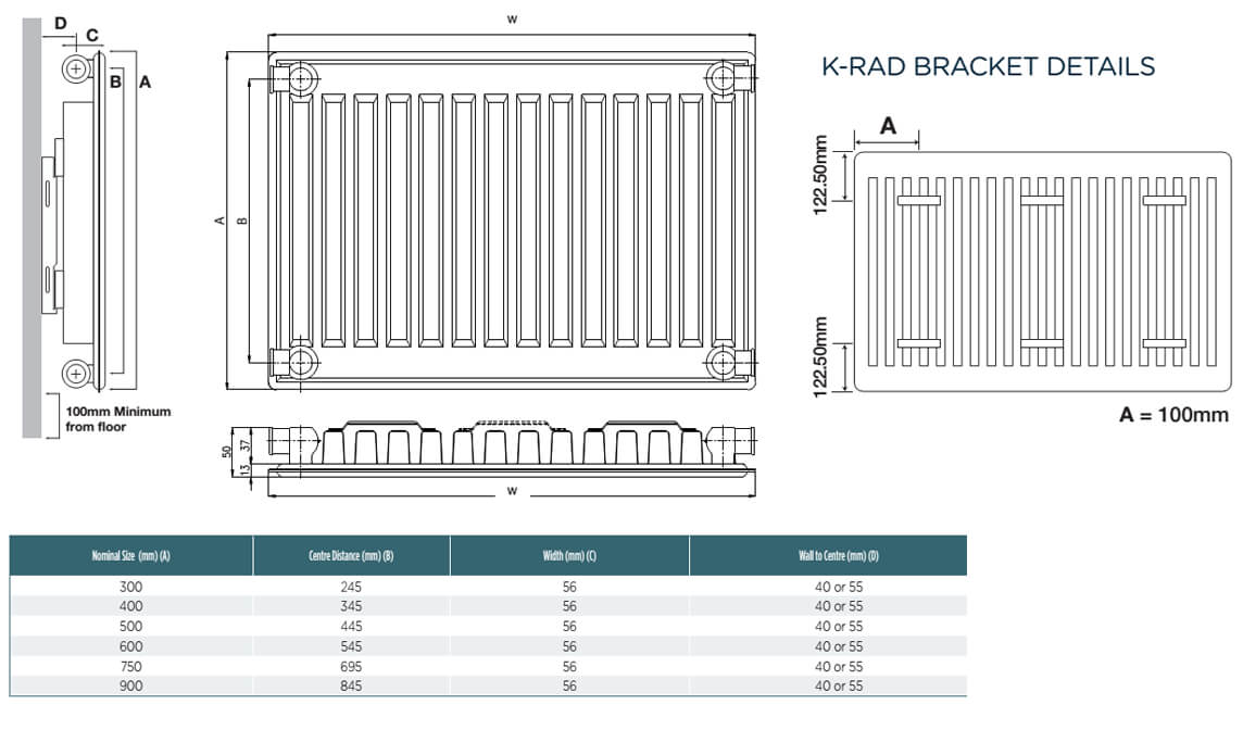 K-Rad Kompact Type 11 Single Panel Single Convector Radiator 600mm x 1400mm White 