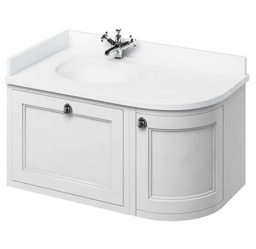 Wall Hung Left Hand Curved Vanity Unit, Curved Wall Bathroom Vanity Units