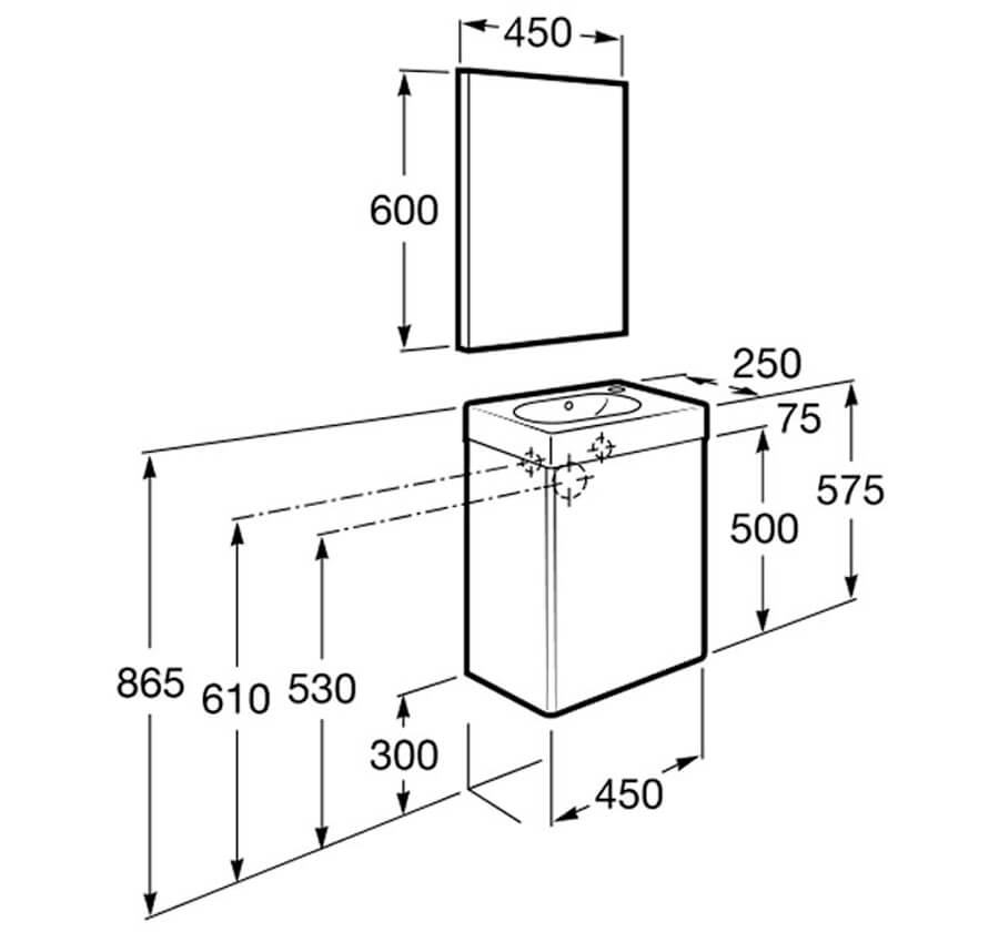 ROCA MINI UNIK 450MM GLOSS WHITE WALL HUNG BASE UNIT AND BASIN BATHROOM