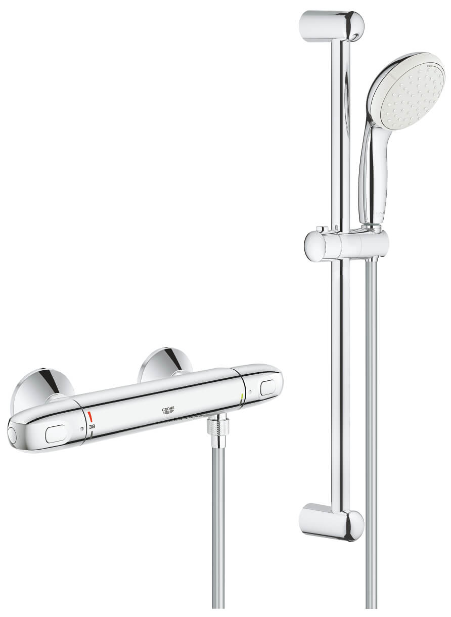 laser Afstem evaluerbare Grohe Grohtherm 1000 Thermostatic Chrome Shower Mixer With Shower Set