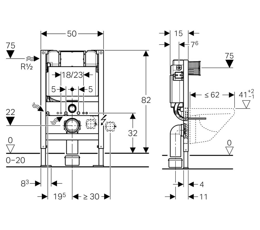 form Electrify sjældenhed Geberit Duofix WC Frame Blue H82 With Kappa UP200 Cistern 15cm |  111.260.00.1