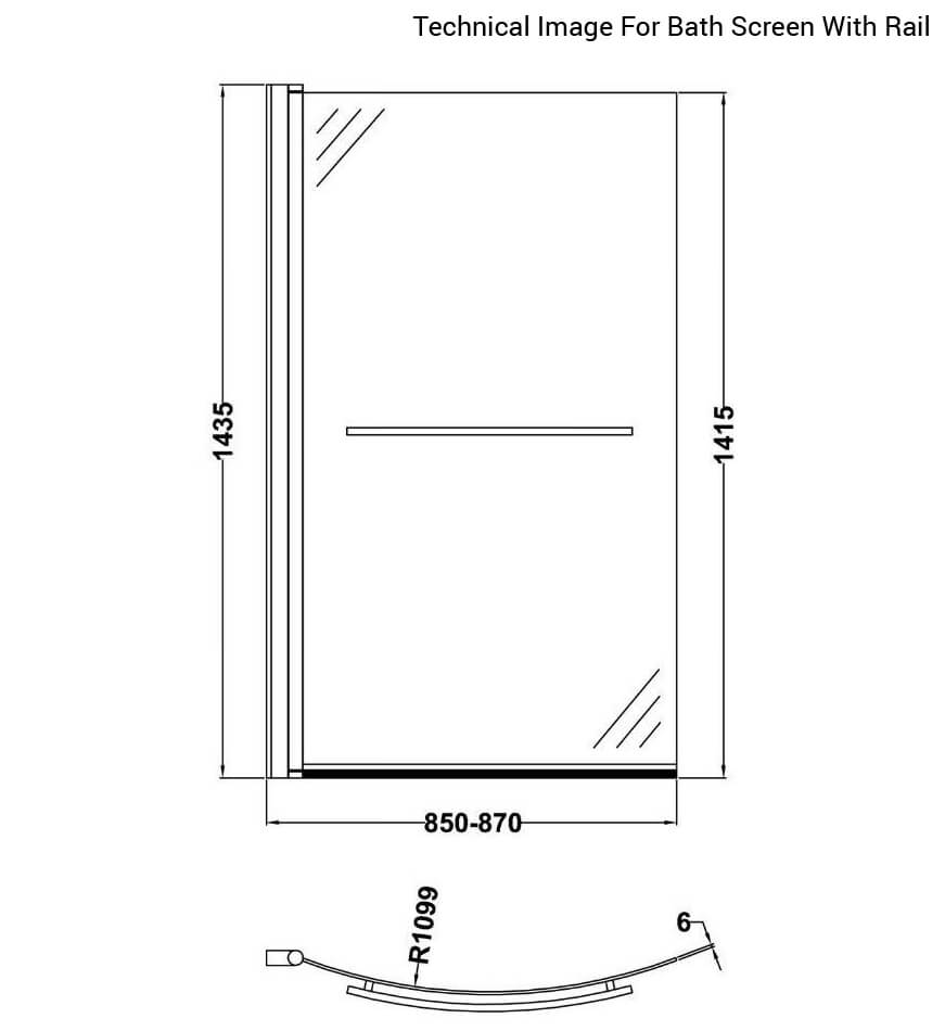 Nuie 850-870 x 1435mm Curved Screen For B-Shaped Bath - NBBS1