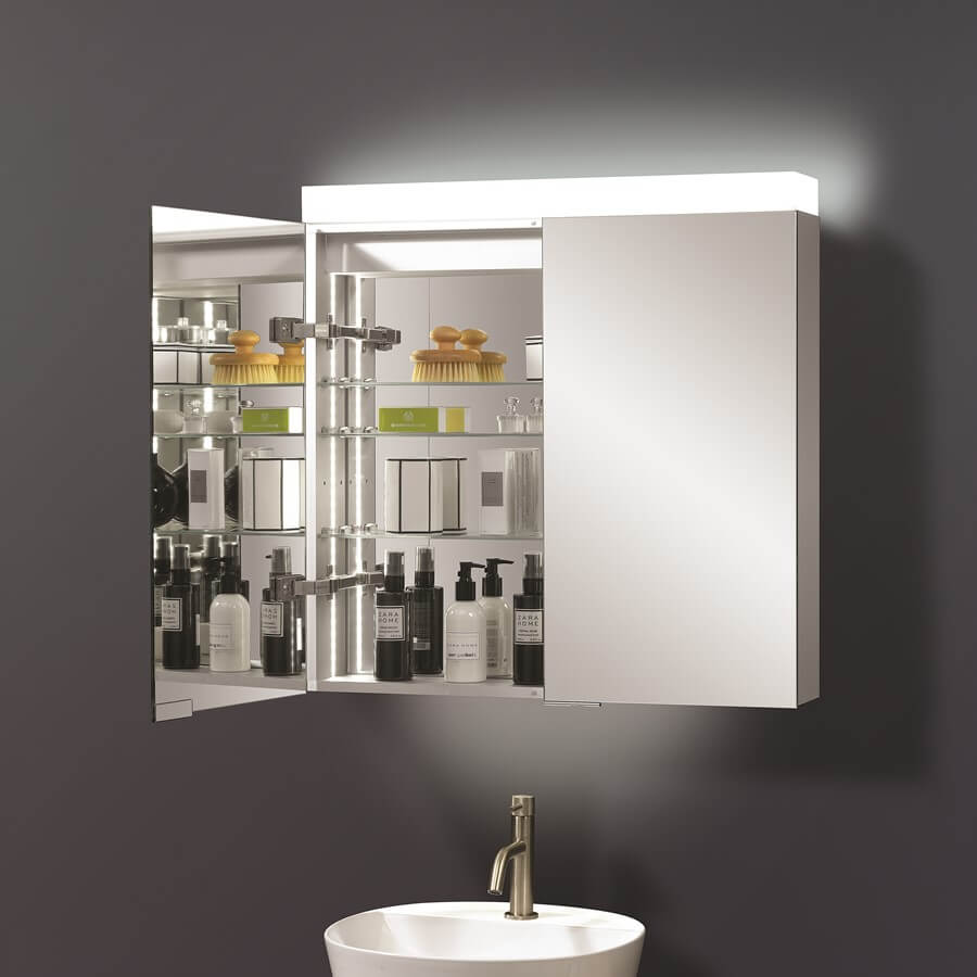 Double Sided Mirror Door Cabinet, Large Double Mirrored Bathroom Cabinet