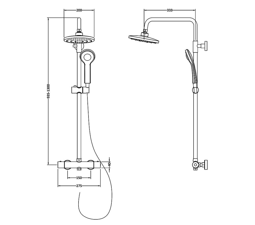 Brushed Brass 1245mm x 200mm nuie JTY875 Modern Bathroom Round Thermostatic Bar Shower with Telescopic Kit and Easy Clean Head