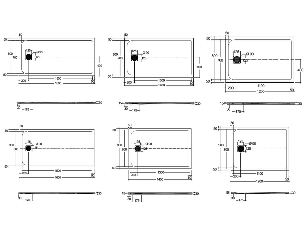 RAK Feeling Rectangular Shower Tray Sizes Available