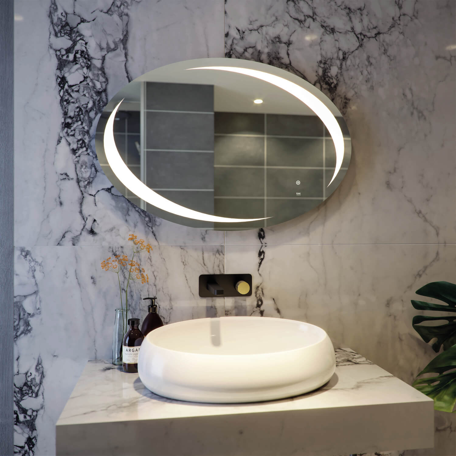 Rak Hades 900 X 600mm Led Illuminated, Bathroom Oval Mirror With Light