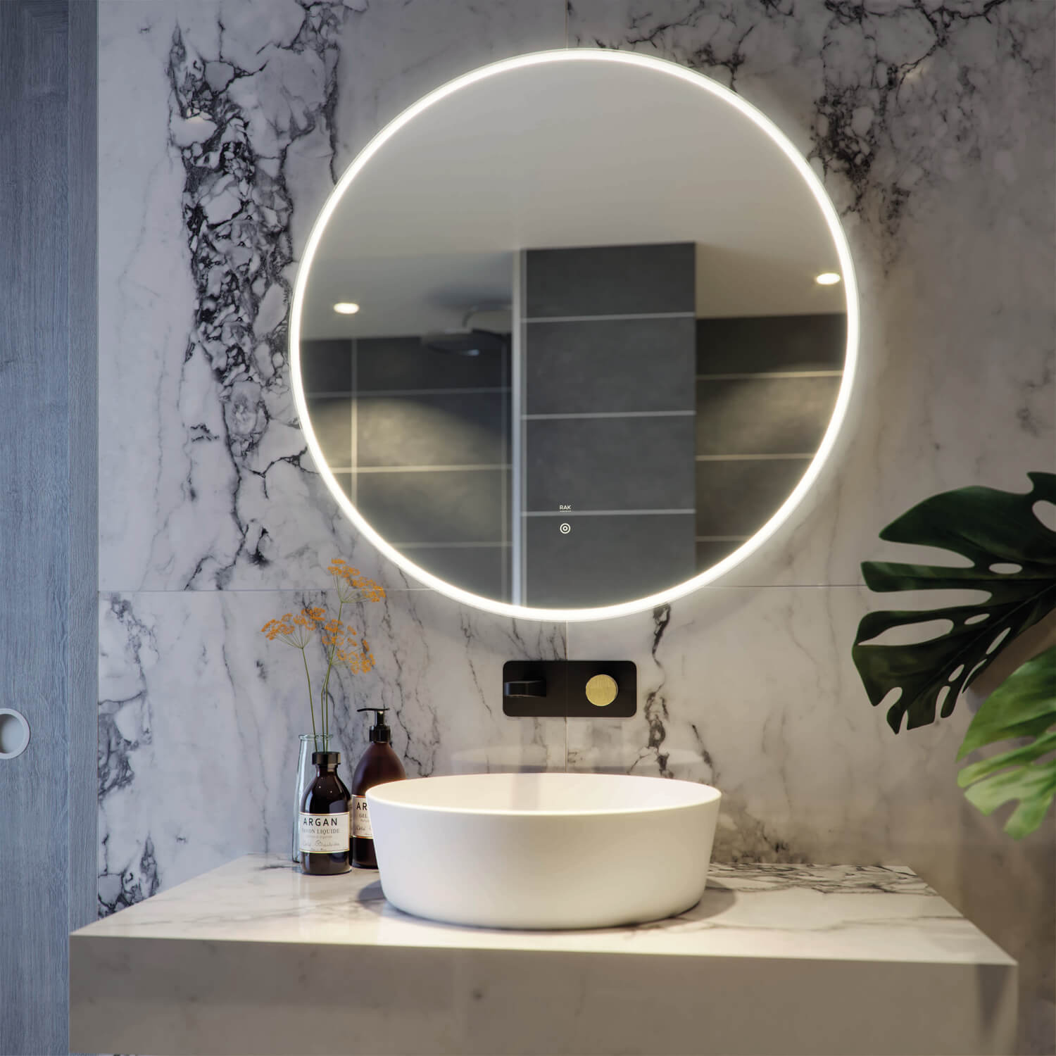 Rak Scorpio 800 X 800mm Led Illuminated, Round Bathroom Mirror With Storage