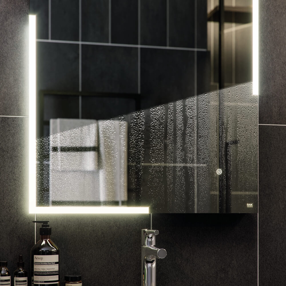 Modern Mirror Design Illuminated Bathroom Mirror with Sensor Demister Pad and Shaver Socket C29D Clear Glass 600mm x 800mm 