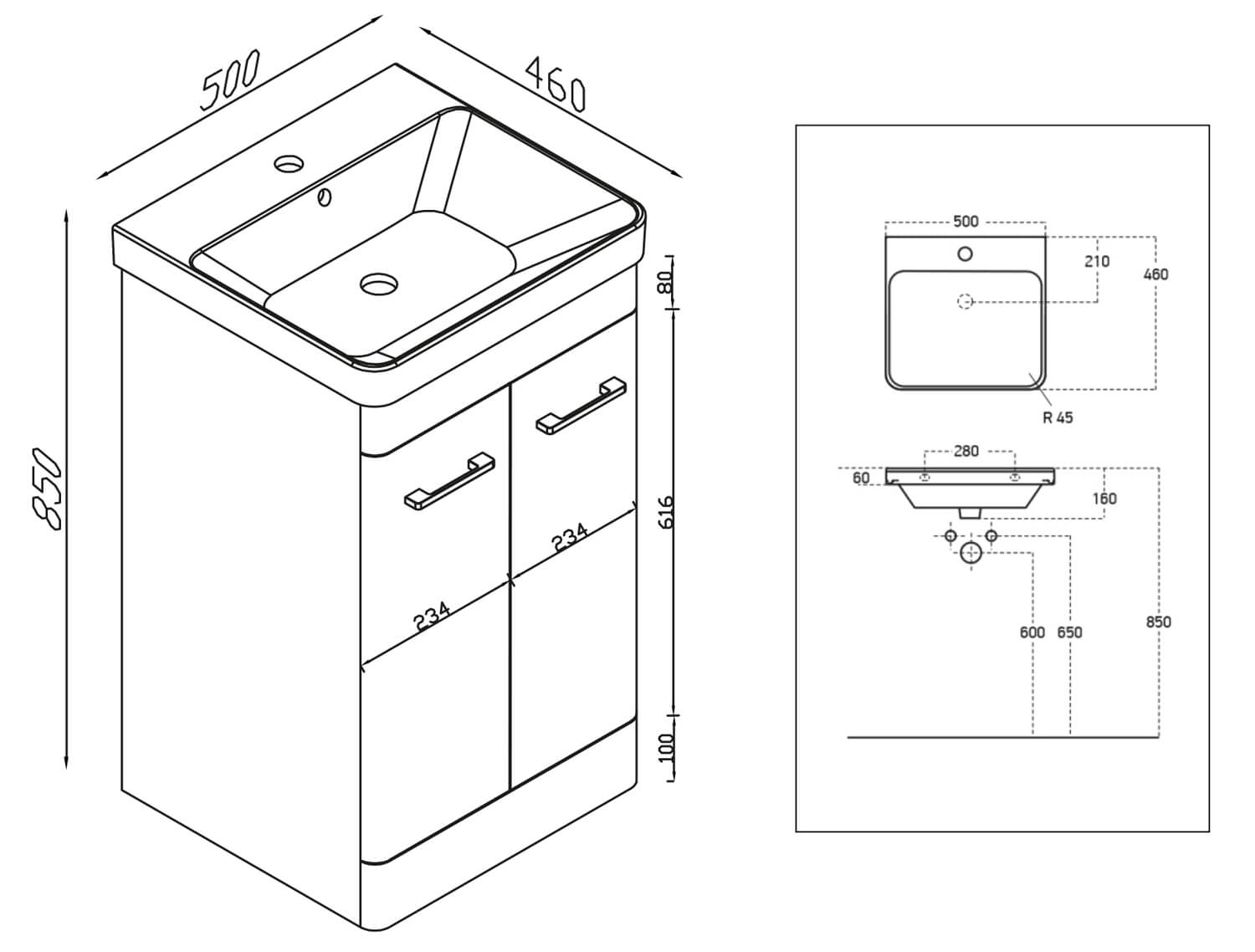 Harrison Bathrooms Eve Floor Standing 850mm Height Vanity Unit