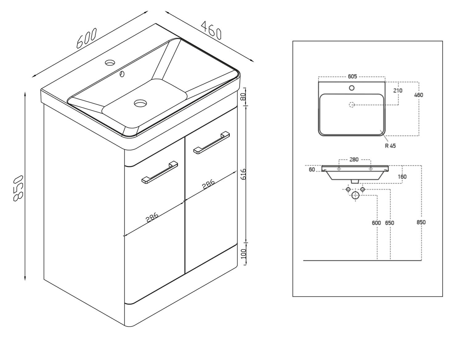 Harrison Bathrooms Eve Floor Standing 850mm Height Vanity Unit