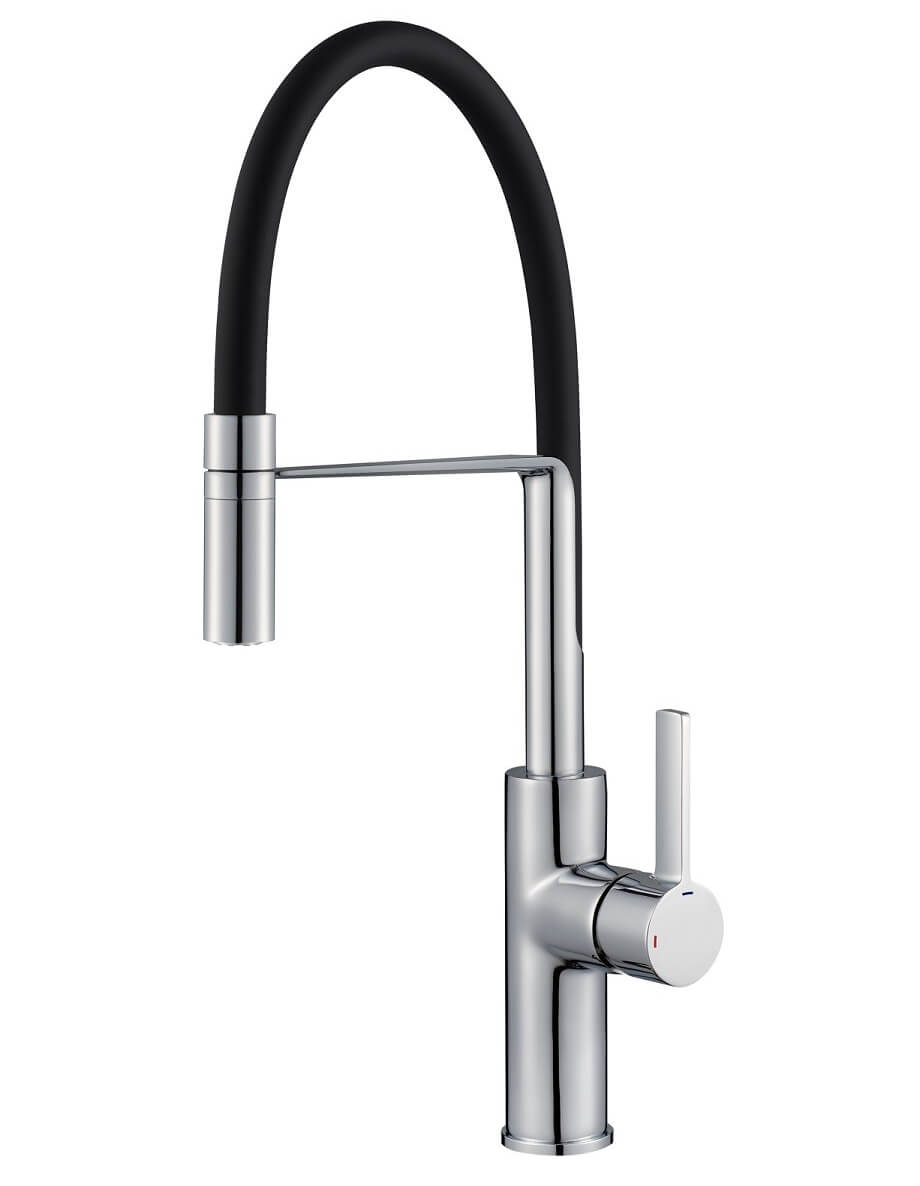 Reginox Aurora Chrome And Black Single Lever Kitchen Mixer Tap With Pull-Out  Hose