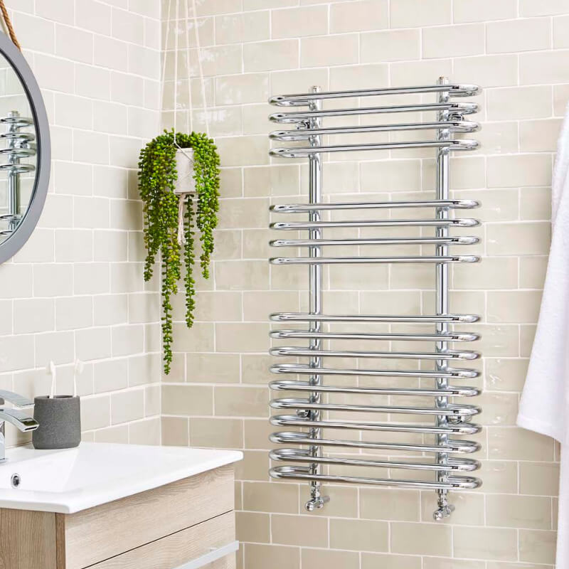 Kartell K Rad Oakland Chrome Designer Heated Towel Rail 500mm Wide - Heated Towel Rails Design Bathroom