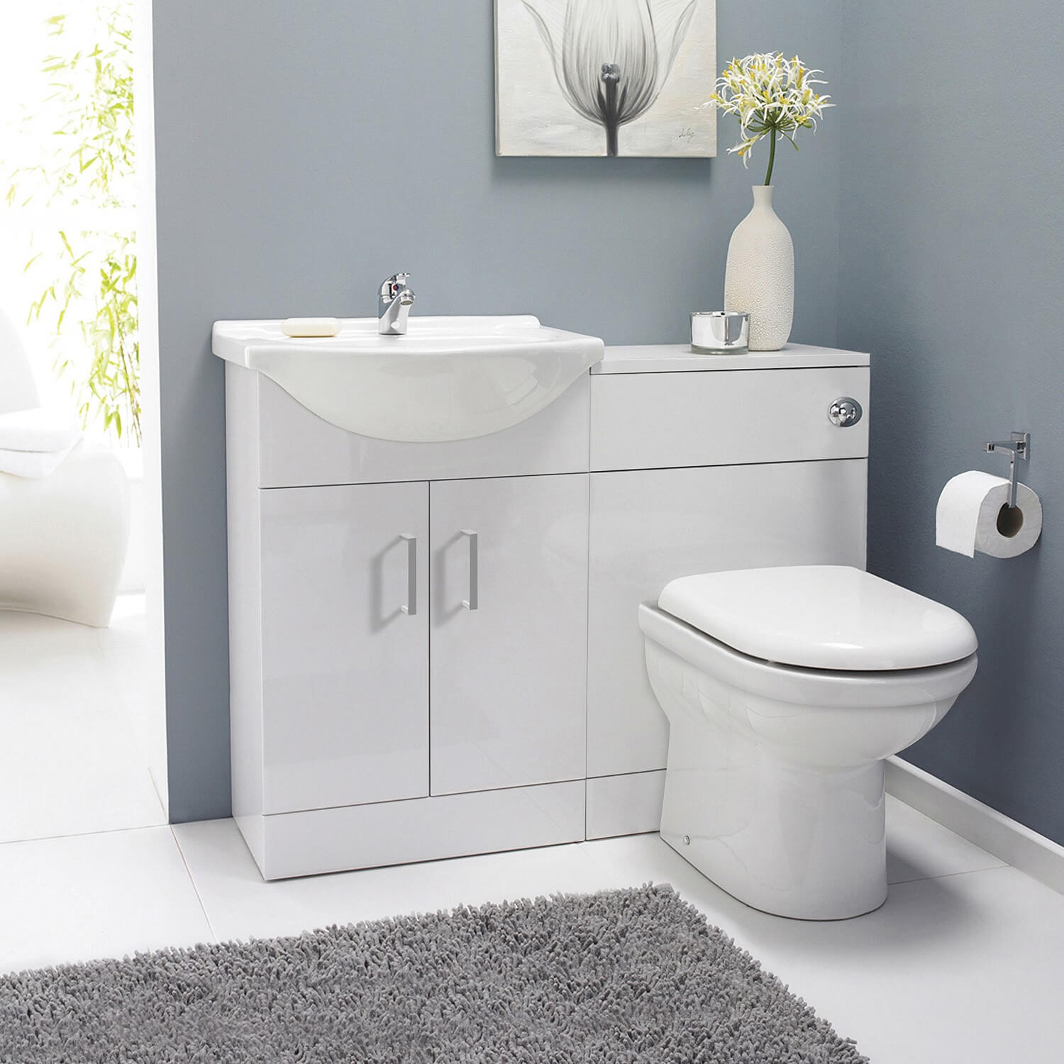 Complete Bathroom Cloakroom Furniture Suite Vanity Unit Basin Sink WC Toilet Pan