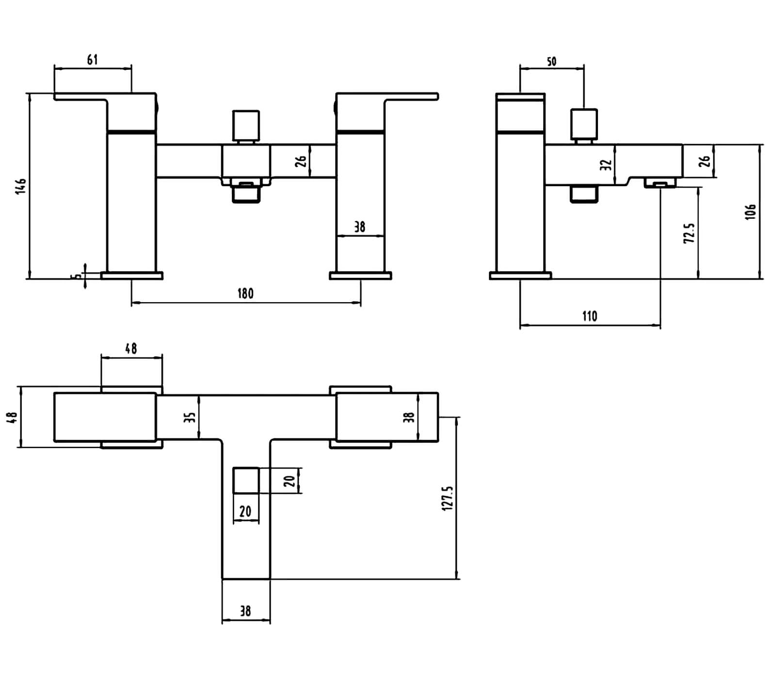 AquaFlow Cube Chrome Bath Shower Mixer Tap BIQCB02.