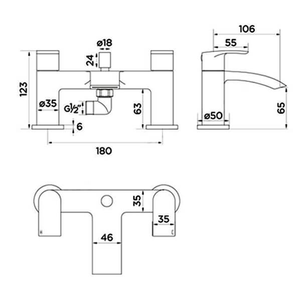 Essential Portobello Deck Mounted Chrome Bath Mixer Tap
