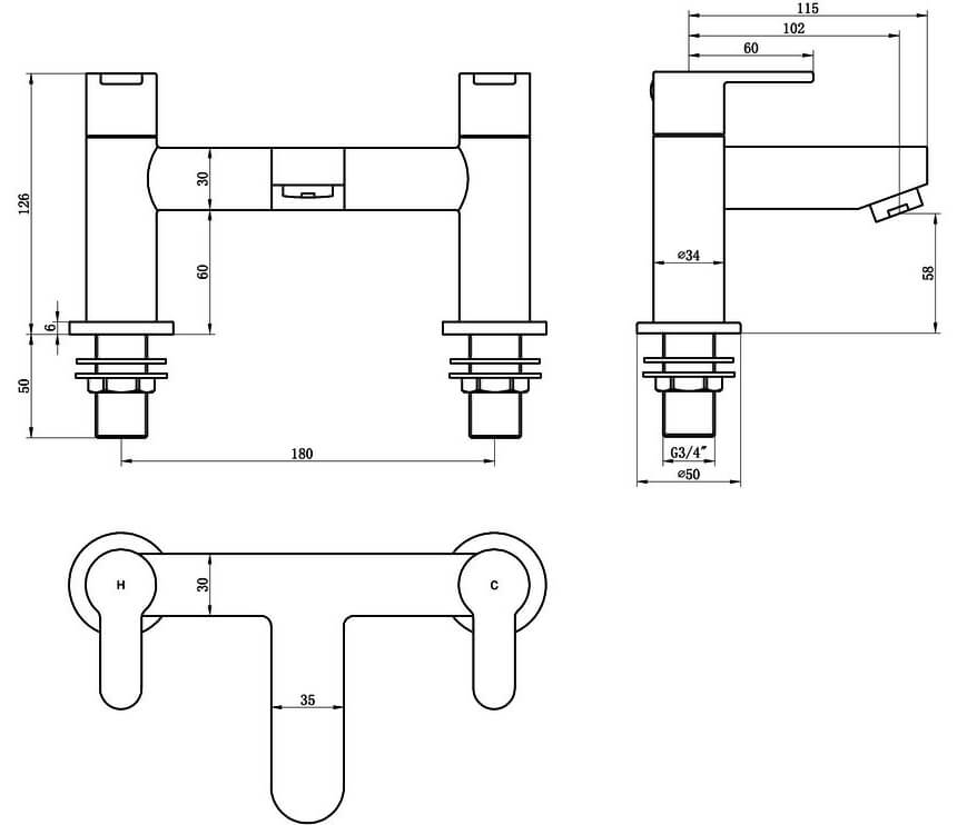 Joseph Miles Manson Deck Mounted Chrome Bath Mixer Tap