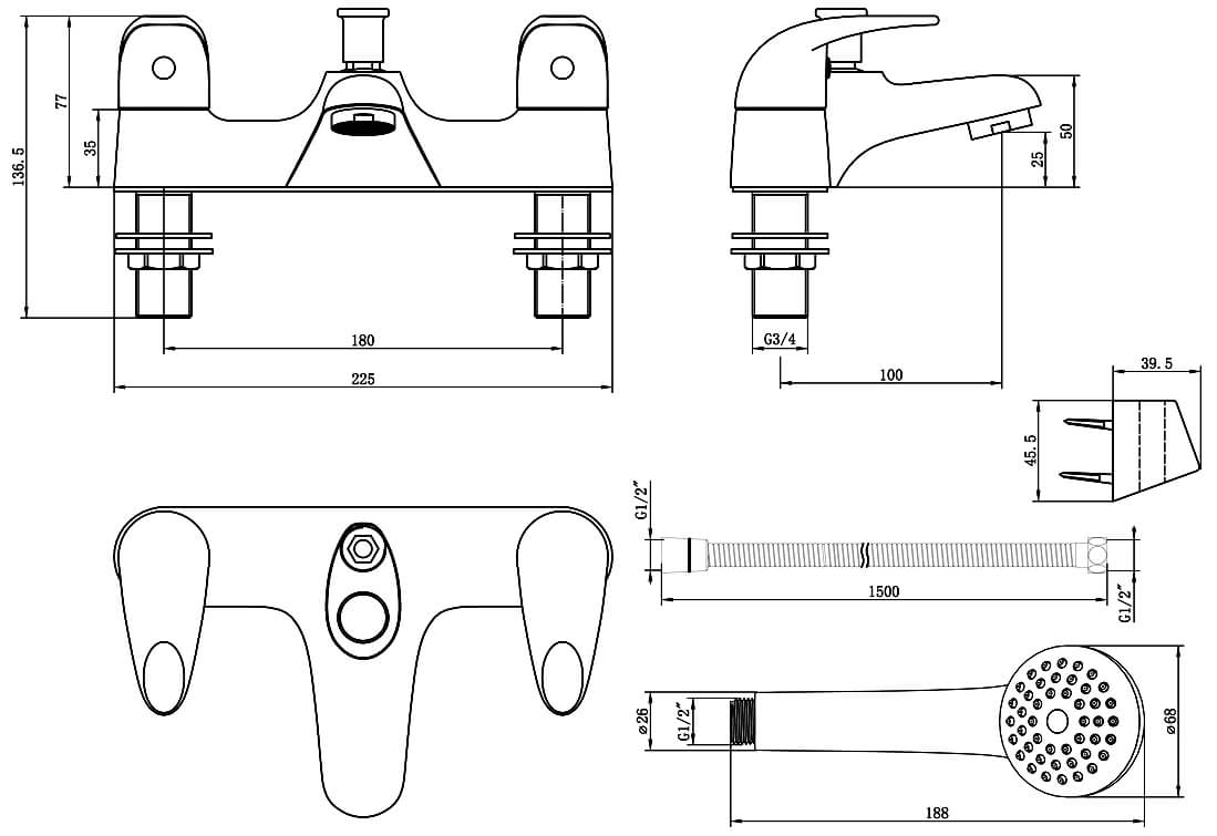 Joseph Miles Evelyn Deck Mounted Chrome Bath Mixer Tap
