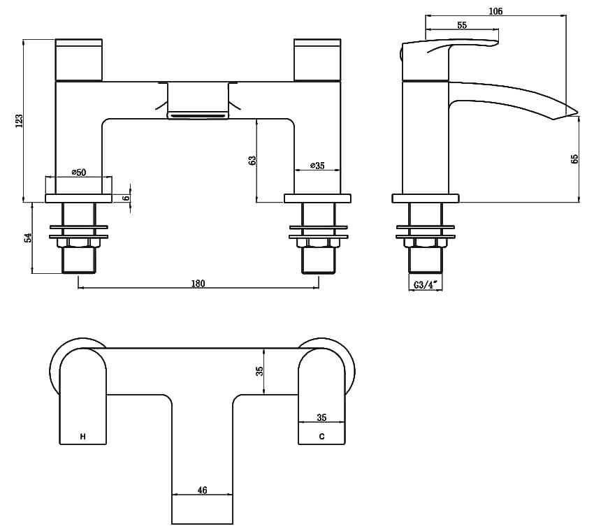 Joseph Miles Wren Deck-Mounted Chrome Bath Mixer Tap