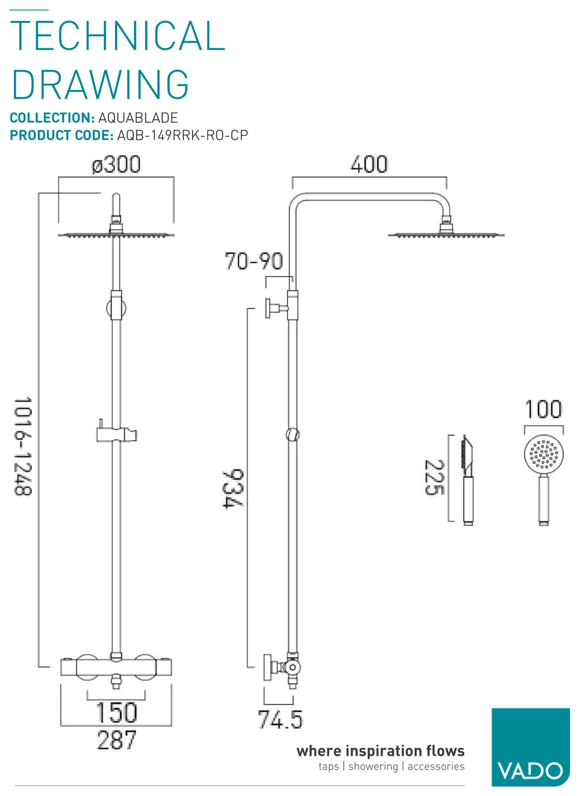 Vado Aquablade Round Chrome Thermostatic Shower Column